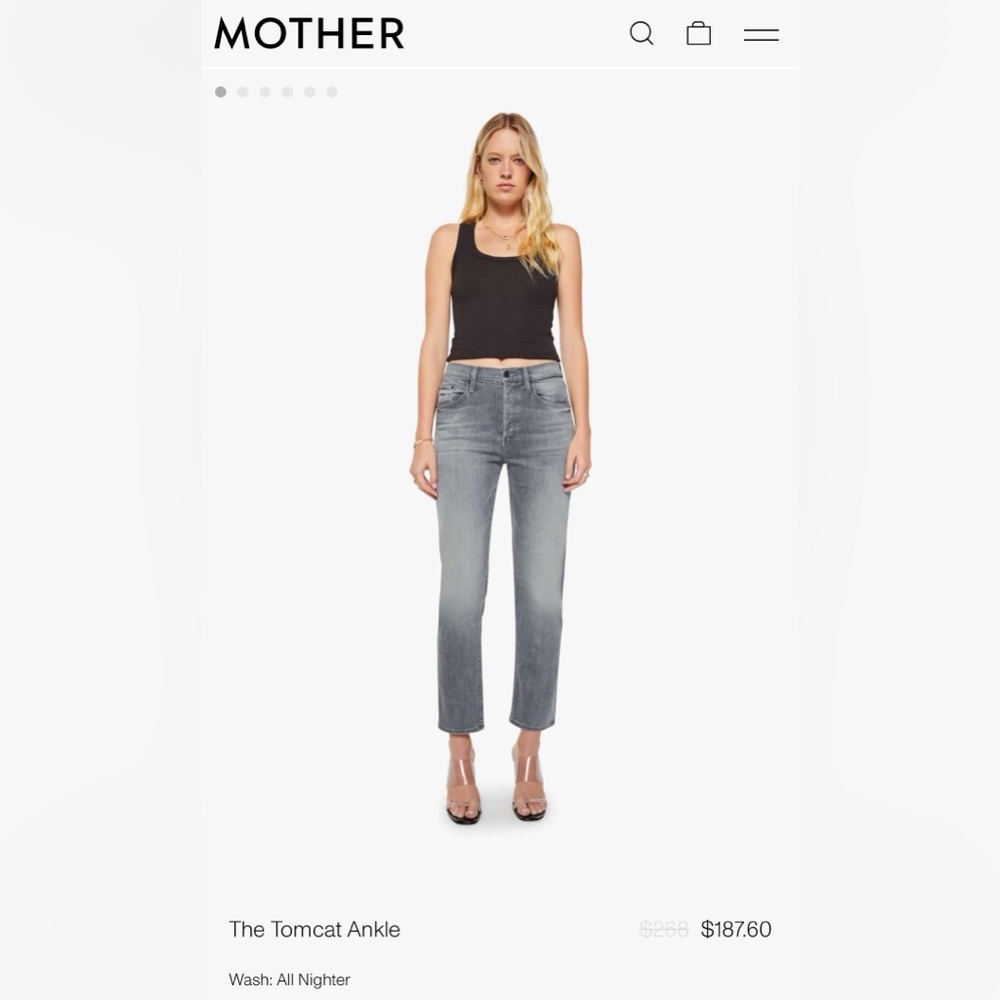 MOTHER “The Tomcat Ankle” in “All Nighter” wash, size 25